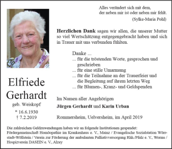 Traueranzeige von Elfriede Gerhardt von vrm-trauer