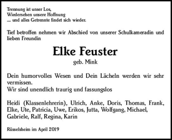 Traueranzeige von Elke Feuster von vrm-trauer