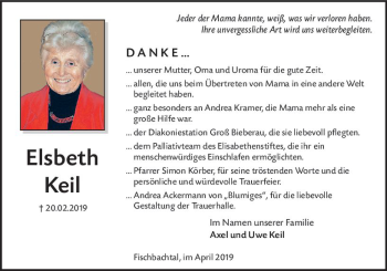 Traueranzeige von Elsbeth Keil von vrm-trauer