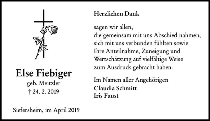  Traueranzeige für Else Fiebinger vom 03.04.2019 aus vrm-trauer