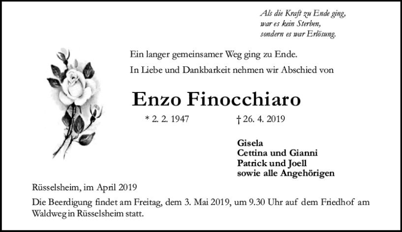  Traueranzeige für Enzo Finocchiaro vom 30.04.2019 aus vrm-trauer