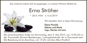 Traueranzeige von Erna Ströher von vrm-trauer
