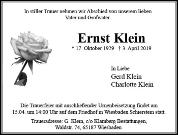 Traueranzeige von Ernst Klein von vrm-trauer