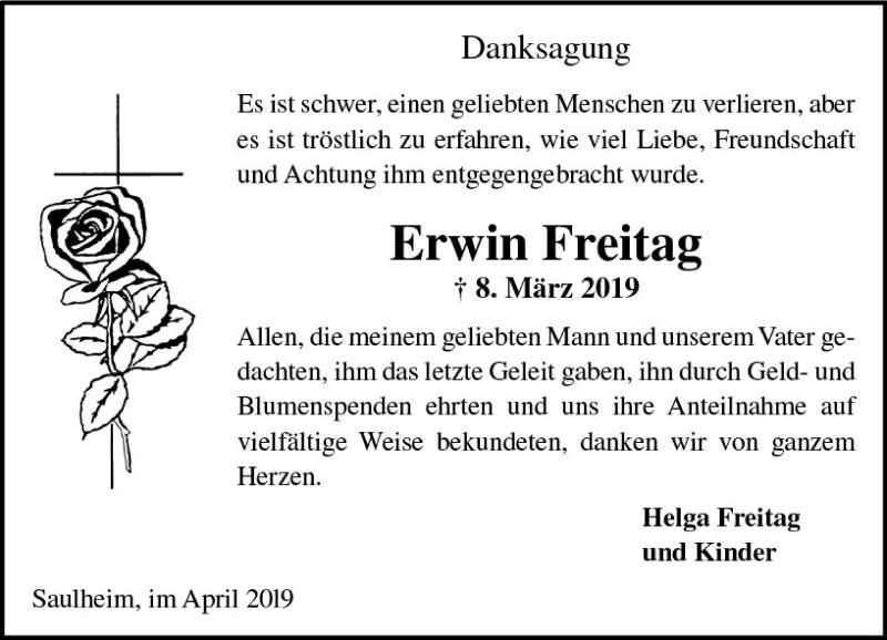  Traueranzeige für Erwin Freitag vom 27.04.2019 aus vrm-trauer