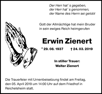 Traueranzeige von Erwin Zienert von vrm-trauer