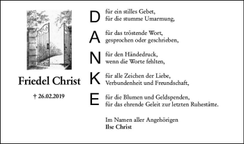 Traueranzeige von Friedel Christ von vrm-trauer