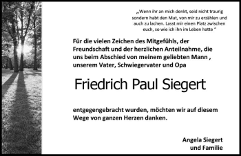 Traueranzeige von Friedrich Paul Siegert von vrm-trauer