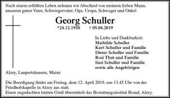 Traueranzeige von Georg Schuller von vrm-trauer