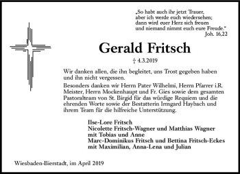 Traueranzeige von Gerald Fritsch von vrm-trauer