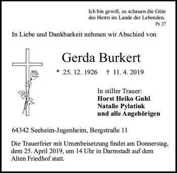 Traueranzeige von Gerda Burkert von vrm-trauer
