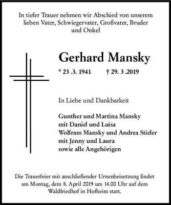 Traueranzeige von Gerhard Mansky von vrm-trauer