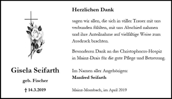 Traueranzeige von Gisela Seifarth von vrm-trauer