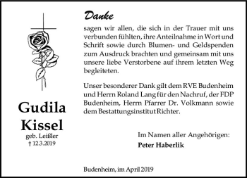 Traueranzeige von Gudila Kissel von vrm-trauer