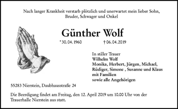 Traueranzeige von Günther Wolf von vrm-trauer
