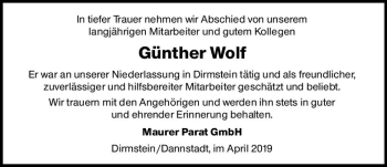 Traueranzeige von Günther Wolf von vrm-trauer