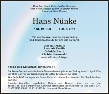 Traueranzeige von Hans Nünke von vrm-trauer