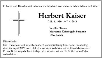 Traueranzeige von Herbert Kaiser von vrm-trauer