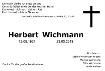 Traueranzeige von Herbert Wichmann von vrm-trauer