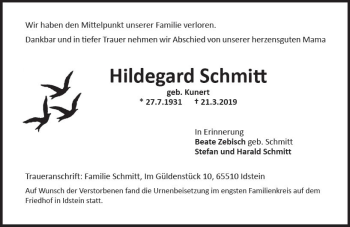 Traueranzeige von Hildegard Schmitt von vrm-trauer