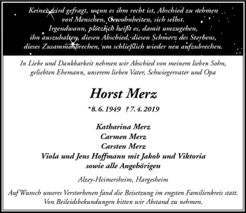 Traueranzeige von Horst Merz von vrm-trauer