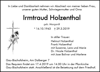 Traueranzeige von Irmtraud Holzenthal von vrm-trauer