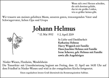 Traueranzeige von Johann Helmus von vrm-trauer