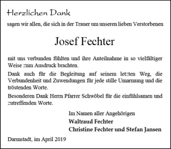 Traueranzeige von Josef Fechter von vrm-trauer