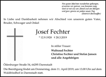 Traueranzeige von Josef Fechter von vrm-trauer