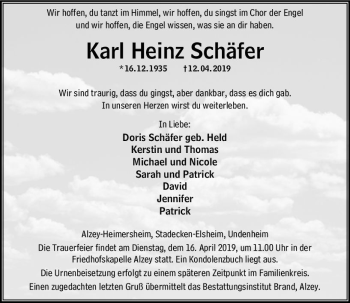 Traueranzeige von Karl Heinz Schäfer von vrm-trauer