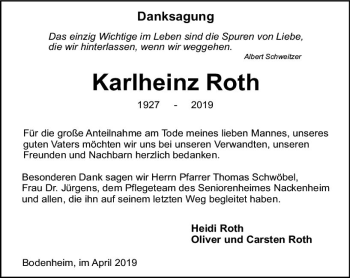 Traueranzeige von Karlheinz Roth von vrm-trauer