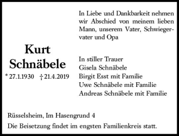 Traueranzeige von Kurt Schnäbele von vrm-trauer
