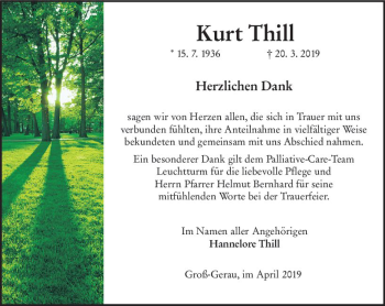 Traueranzeige von Kurt Thill von vrm-trauer