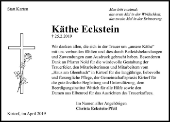 Traueranzeige von Käthe Eckstein von VRM Trauer