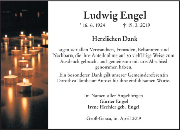 Traueranzeige von Ludwig Engel von vrm-trauer