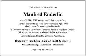 Traueranzeige von Manfred Enderlin von vrm-trauer