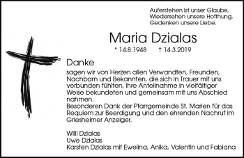 Traueranzeige von Maria Dzialas von vrm-trauer