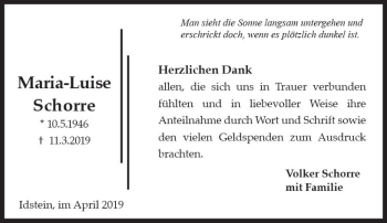 Traueranzeige von Marie-Luise Schorre von vrm-trauer