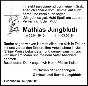 Traueranzeige von Mathias Jungbluth von vrm-trauer