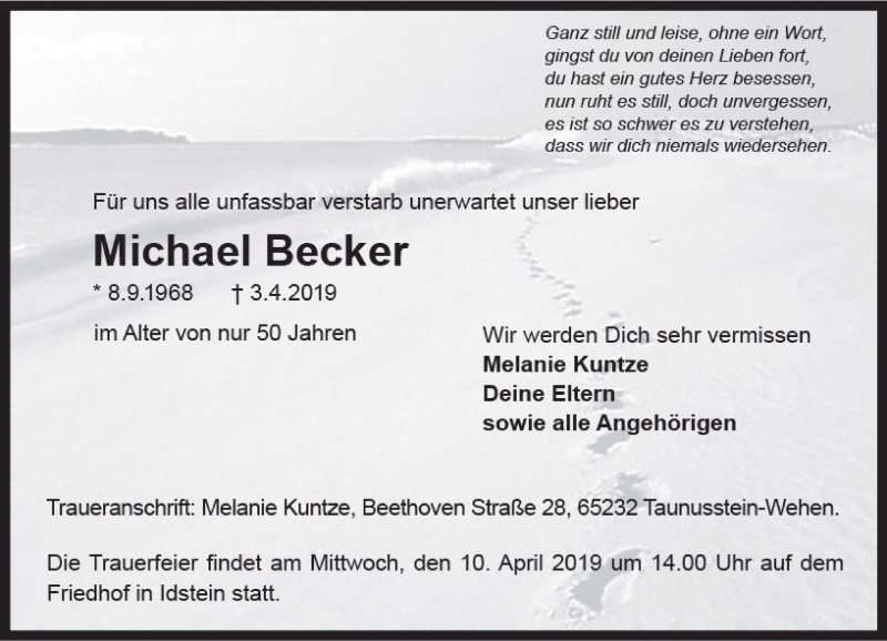  Traueranzeige für Michael Becker vom 06.04.2019 aus vrm-trauer