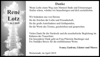 Traueranzeige von René Lotz von vrm-trauer