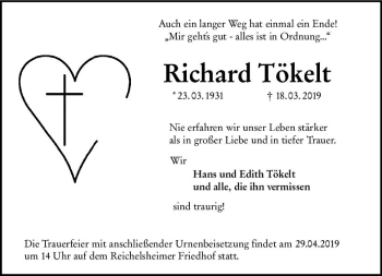 Traueranzeige von Richard Tökelt von vrm-trauer