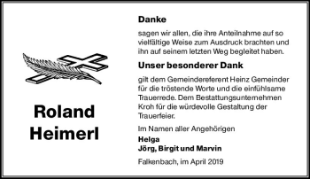Traueranzeige von Roland Heimerl von  WBT - Weilburger Tageblatt ()