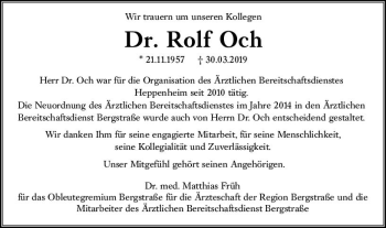 Traueranzeige von Rolf Och von vrm-trauer