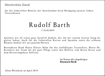 Traueranzeige von Rudolf Barth von vrm-trauer