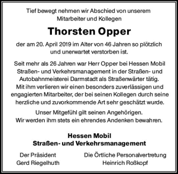 Traueranzeige von Thorsten Opper von vrm-trauer