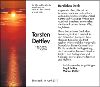 Traueranzeige von Torsten Dettlev von vrm-trauer