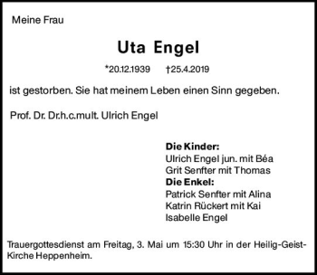 Traueranzeige von Uta Engel von vrm-trauer