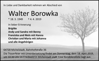 Traueranzeige von Walter Borowka von vrm-trauer