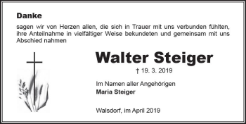 Traueranzeige von Walter Steiger von vrm-trauer