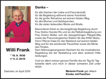 Traueranzeige von Willi Frank von vrm-trauer